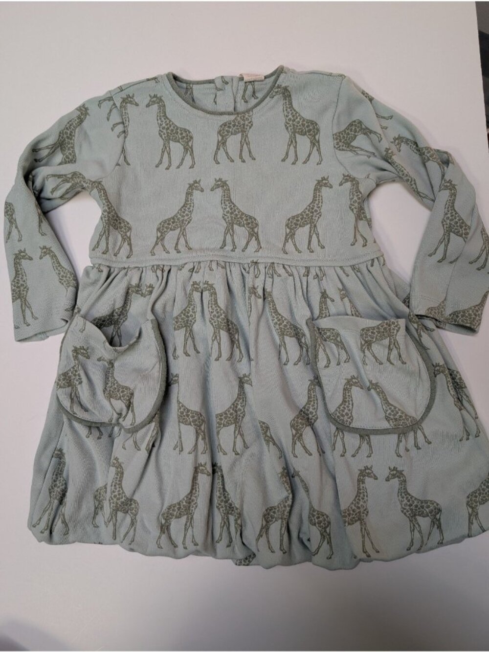 Kate Quinn Organic Cotton 3T Iceberg Giraffes Dress Long Sleeve Bubble